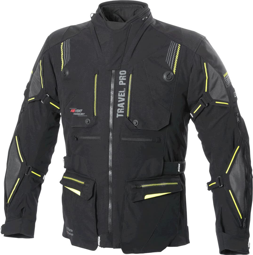 Büse Travel Pro Motorrad Textiljacke, schwarz/grau/gelb, 52