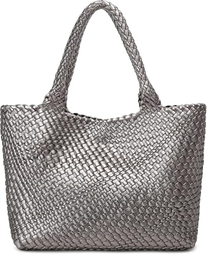 Damen 1135 Gewebte Tragetasche, Schultertasche, HOBO-Tasche, Silber