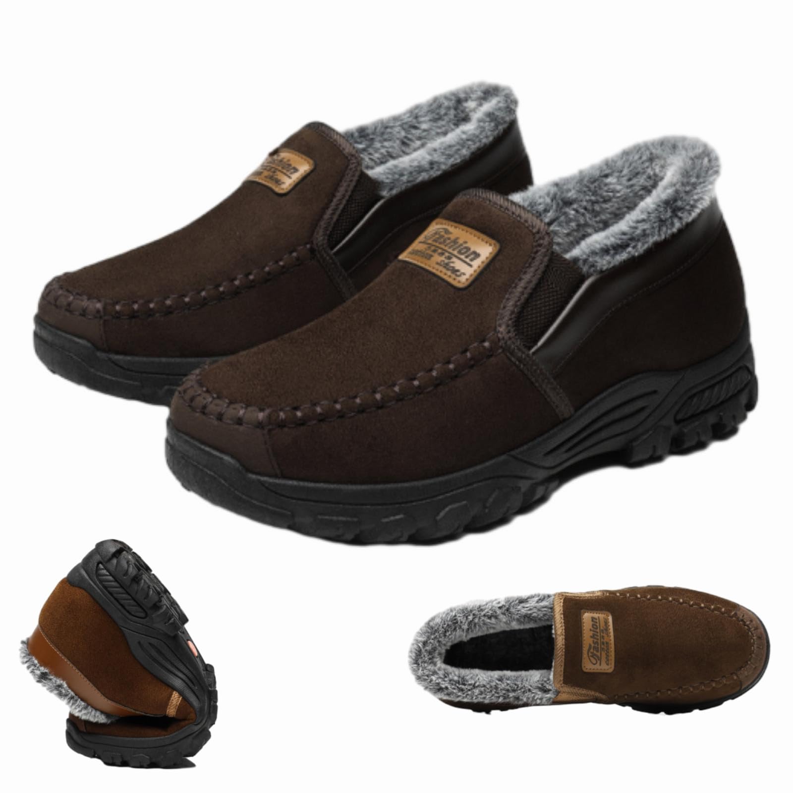 WINDEHAO Herren-Sneaker, gute Unterstützung des Fußgewölbes, warm, leicht, zum Hineinschlüpfen, mit Fell gefüttert, Schneestiefel, Outdoor, Thermo-Stiefelette (Kaffee, Größe 41)