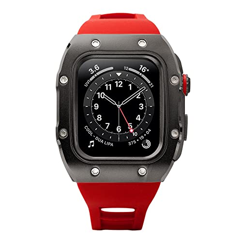 KANUZ Silikonarmband für Apple Watch, 44 mm, Metallgehäuse, einteilig, Retrofit, Correa-Armband, iWatch Serie 4, 5, SE, 6 (Farbe: Rot, Größe: 44 mm für 6/5/4/SE)