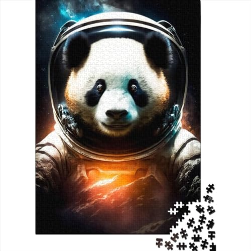 Astronauten-Panda-Puzzle aus Holz, Puzzle für Erwachsene, Teenager, Puzzle für Erwachsene, 1000 Teile, Spielspielzeug für Erwachsene, Familienpuzzle, Geschenk (Größe: 75 x 50 cm)