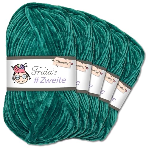 Frida`s #Zweite Wolle 5 x 100g Chenille Wolle Garn Amigurumi Stricken & Häkeln weich (48 - Petrol)