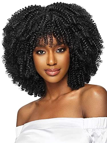 Perücke Afro Kinky Curly Kurze lockige Afro-Perücken für schwarze Frauen Weiche und natürliche Kinky Curly Perücke Klebstofflose synthetische Perücke mit Pony