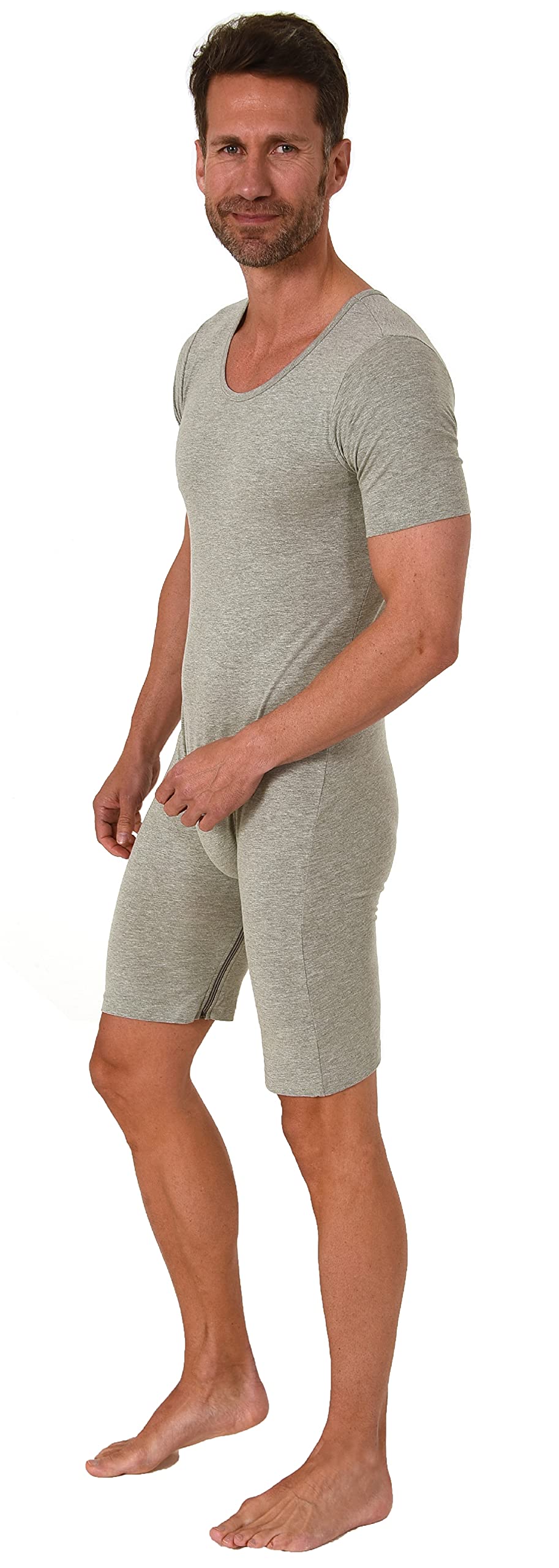 Normann Care Pflegebody Kurzarm - Unisex - mit Beinreißverschluss, Grösse:XL, Farbe:grau