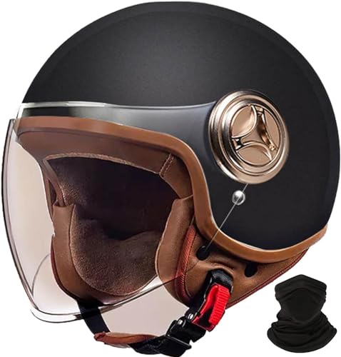 Retro-Motorradhelm, Offener Halb-Jet-Helm, Roller-Helm Mit Visier, DOT/ECE-Zugelassener Moped-Helm, Modischer Outdoor-Cruiser, ATV, Balancierendes Auto, Moped A,XL 61-62cm