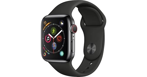 Apple Watch Series 4 40mm (GPS + Cellular) - Edelstahlgehäuse Space Grau Schwarz Sportarmband (Generalüberholt)