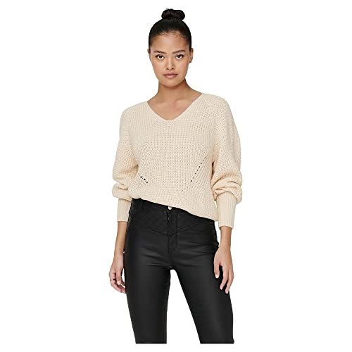 JdY Damen JDYJUSTY L/S V-Neck Pullover KNT NOOS Strickpullover, Eggnog, S