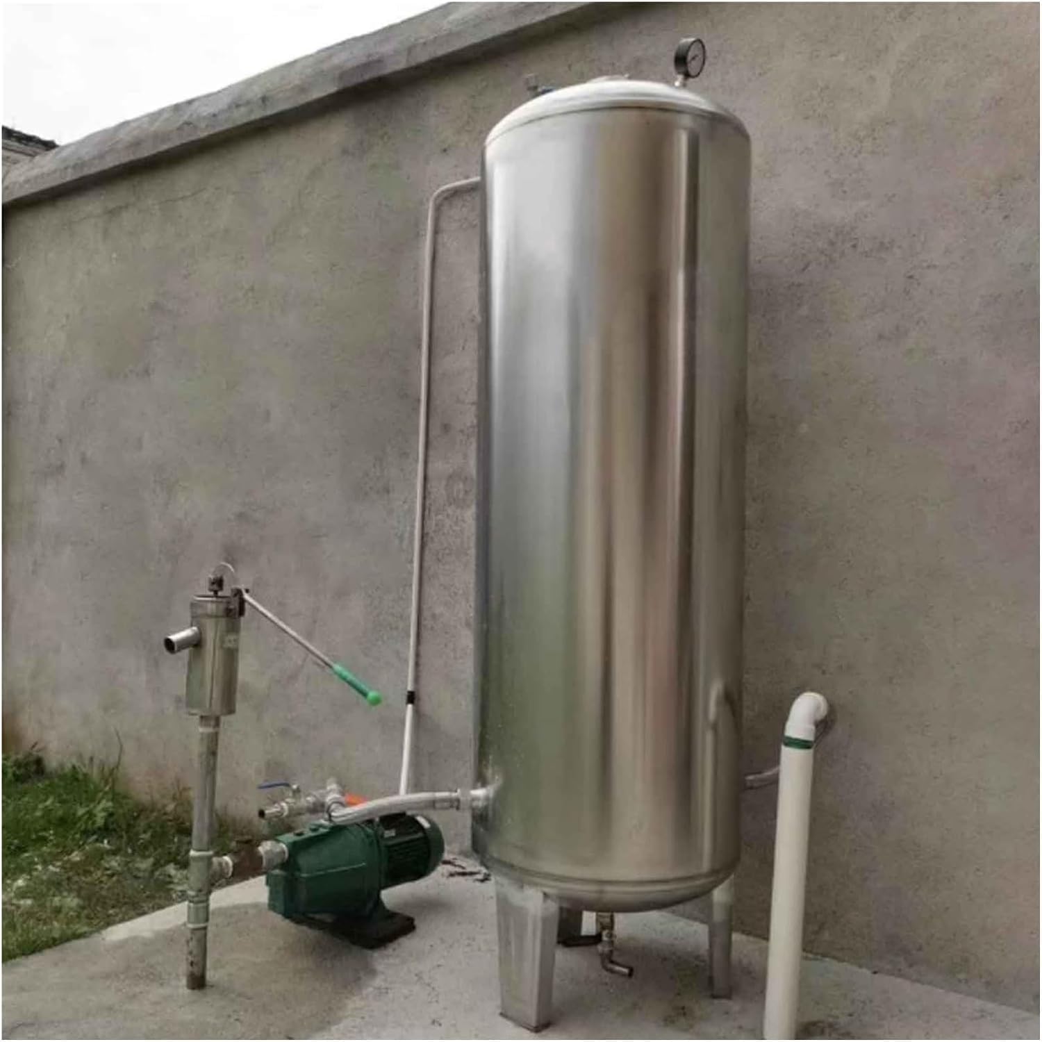 Brunnen-Drucktank, 60 l, 100 l, 160 l, 200 l, 250 l, 300 l, vertikale Wasserdrucktanks für Pumpenbrunnenhaus, Wassertanks aus Edelstahl 304 mit Montagesatz und Luftablassventil, 95 x 50 cm/3