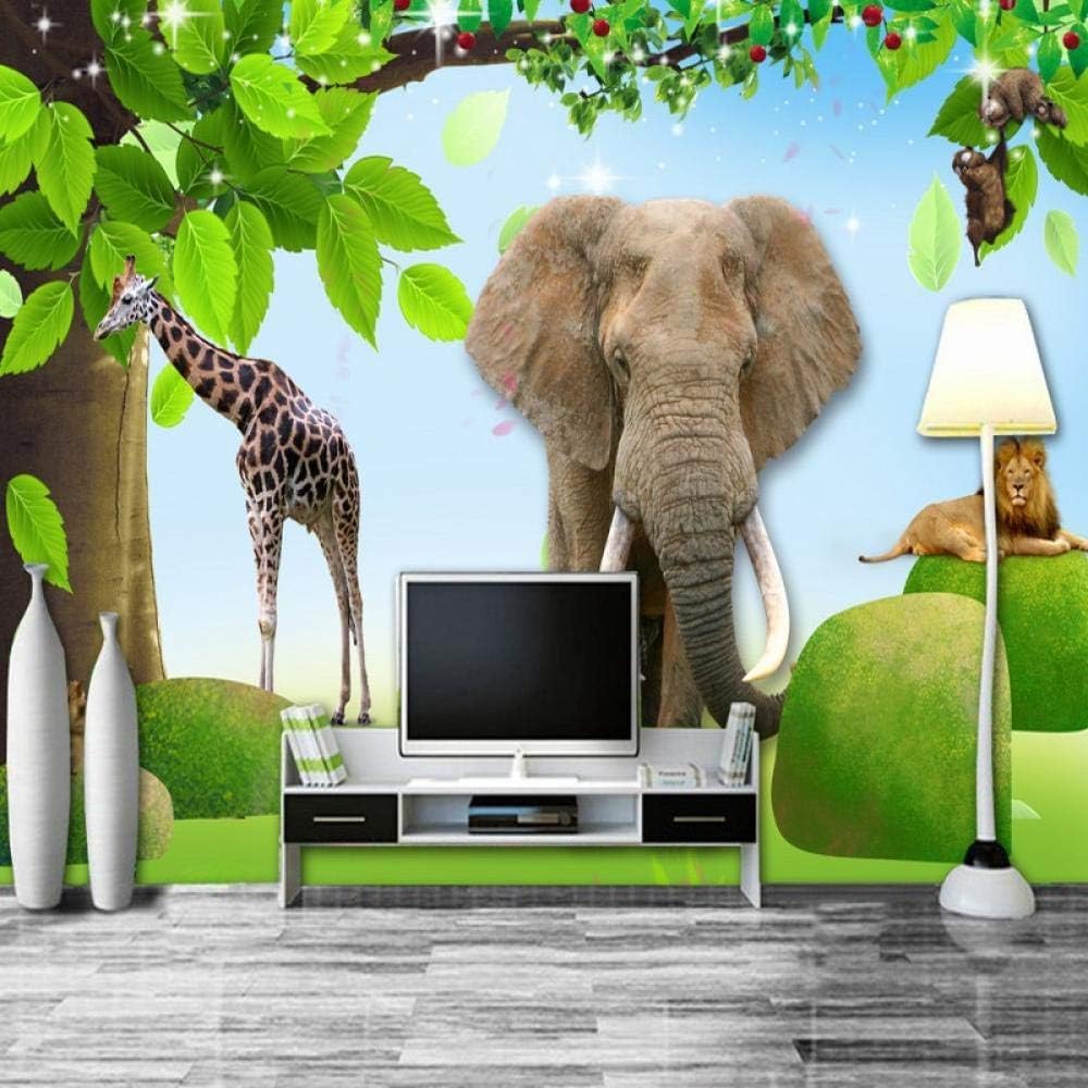 Cartoon Tiere Elefant Löwe Giraffe 3D Tapete Poster Restaurant Schlafzimmer Wohnzimmer Sofa TV Dekorative Wand-430cm×300cm