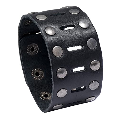 YIHANSS Armband, modische Armbänder, breit, echtes Leder, mit Spikes besetzt, Nieten, Biker-Armreif, Manschettenarmband, Punkrock, schwarz, verstellbar, Armbänder, Damenschmuck (Größe: Gold)