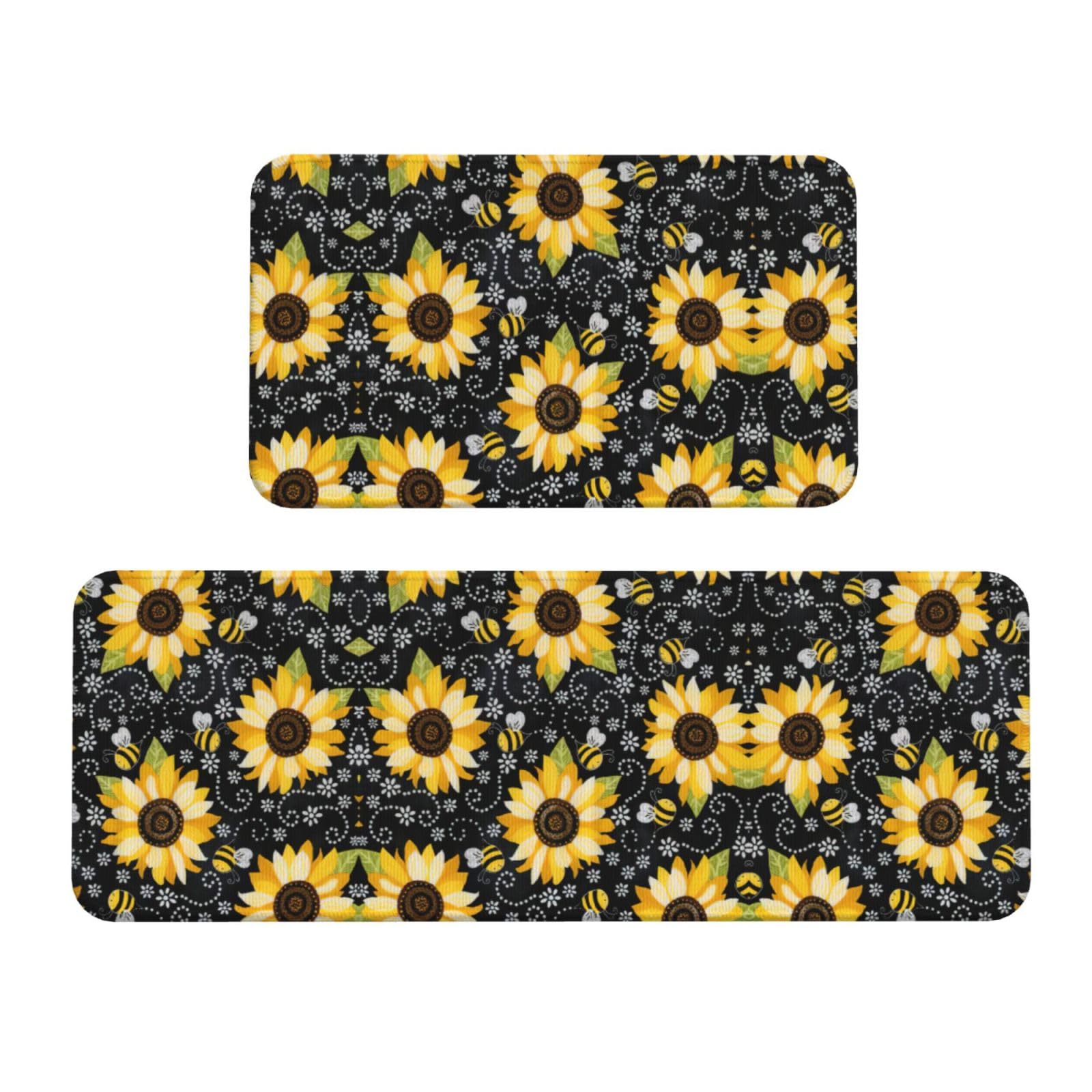 YQxwJL Küchenmatte mit Sonnenblumen-Motiv, 2-teilig, rutschfest, wasserdicht, für Flur, Büro