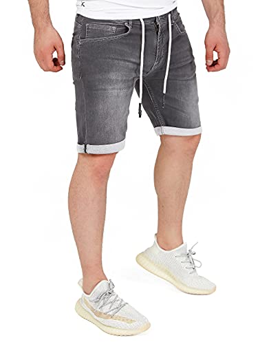 WOTEGA Sweat Jeans Kurz Knielange Hosen Herren Stretch Shorts mit Reißverschluss Kurze Hose Stoff Baumwoll Diego, Grau (Raven 190000), W31