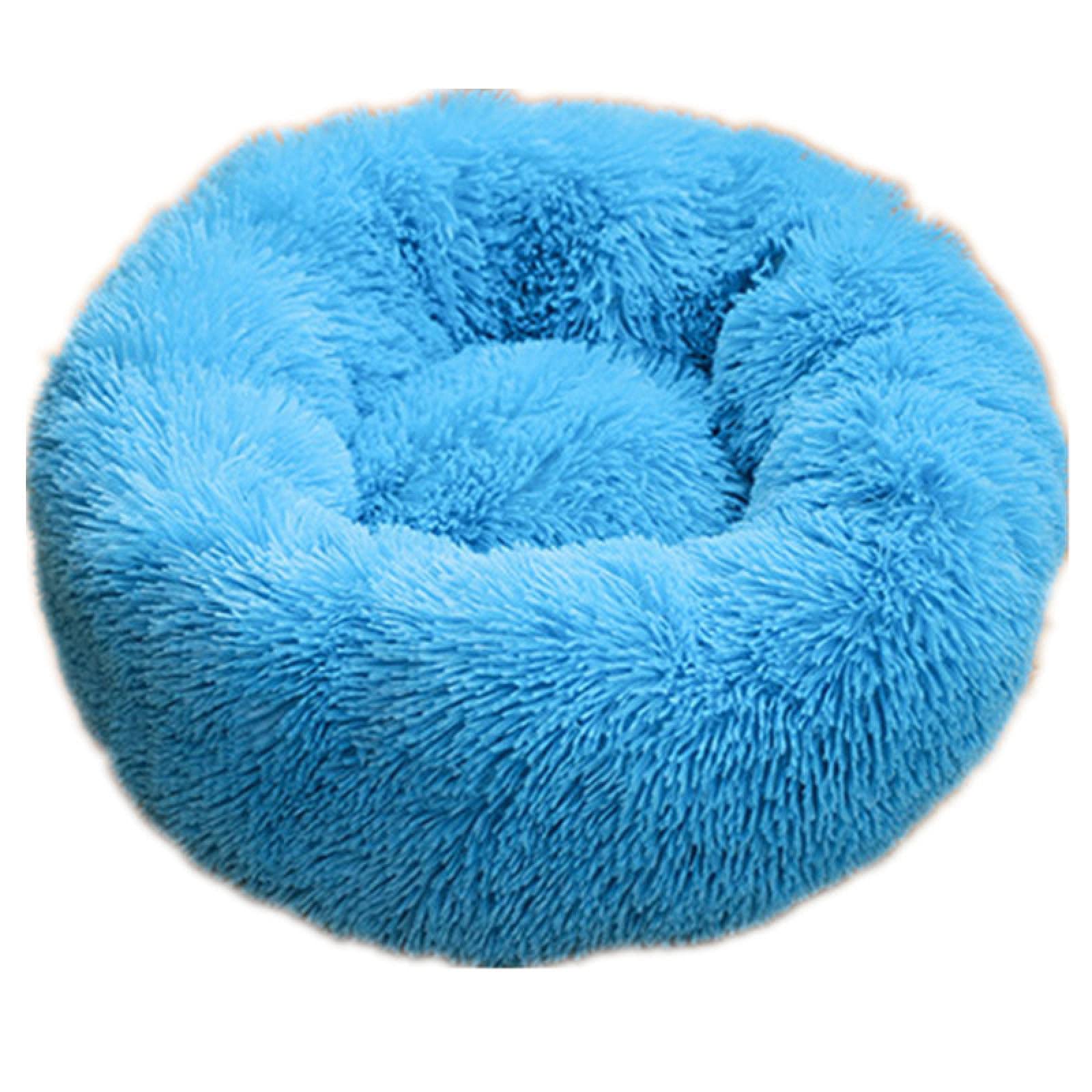 CHNNO1 40/60/80/100 cm rundes Kissen für Welpen, superweiches Plüschkissen für Hundehütte, tragbares Tierschlafzubehör, Katze, Winter, Warmbett, 60 cm, Blau