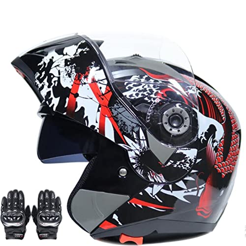 BGMKE Modularer Klapp Helm Motorrad Integralhelm Für Erwachsene Männer Frauen, Integrierter Motorrad Moped Helm Mit Doppelvisier Klapphelm Jethelme Rollerhelm Fullface Helm (54-61 cm)