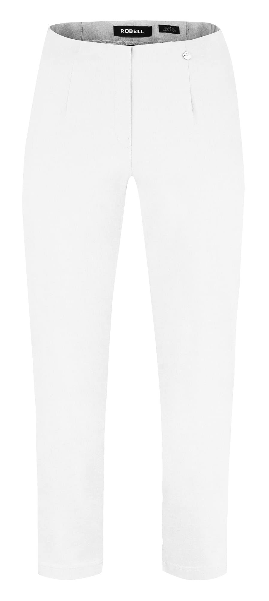 Robell Style LENA09-7/8 Stoffhose Damen high Waist - Damenhose Power Stretch - Stoff Hose mit modischer Saum Optik - Bengaline Hose mit schmalem Bein, Weiß, 46