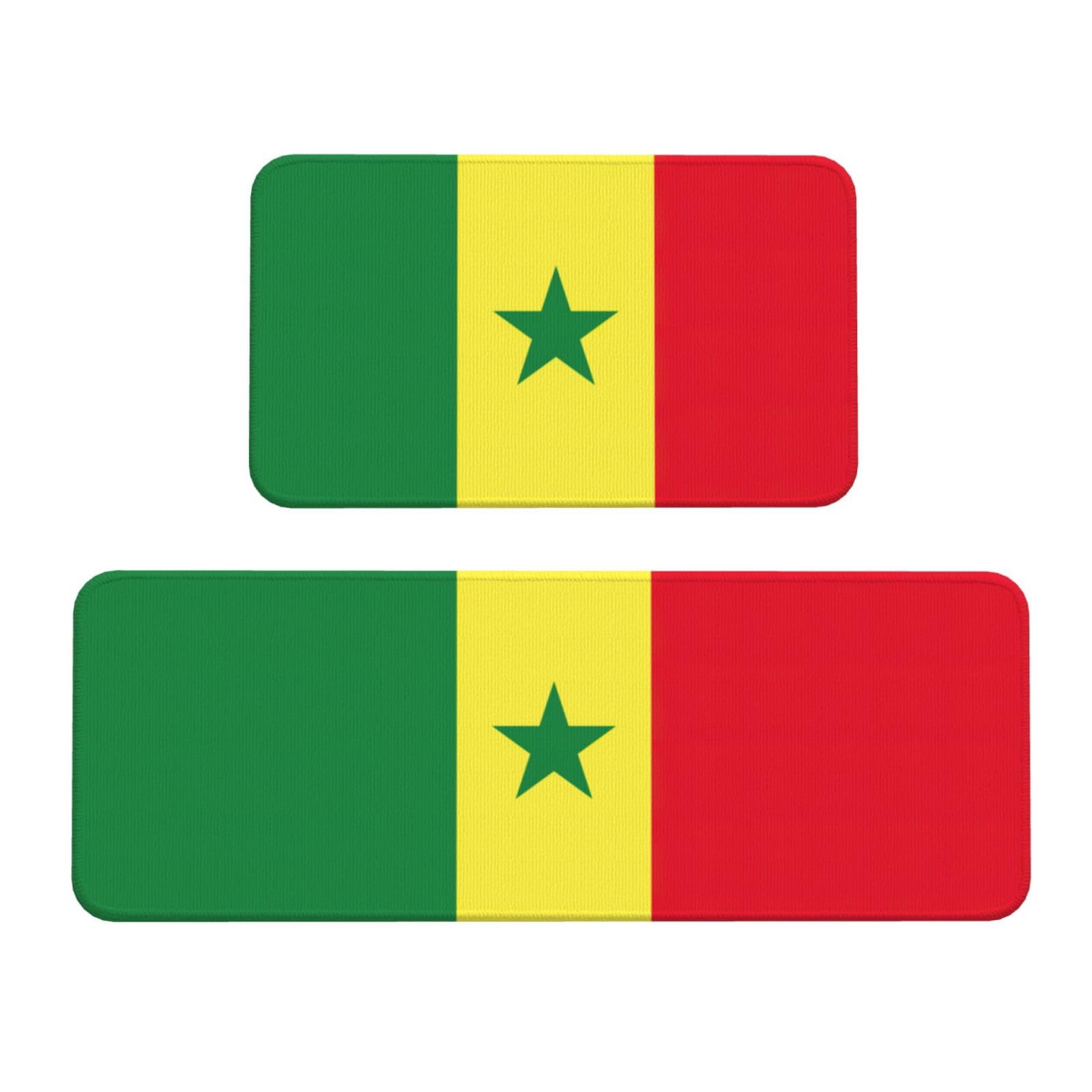 YQxwJL Küchenmatte, Motiv: Flagge von Senegal, 2-teilig, rutschfest, wasserdicht, Küche, Bodenmatte, für Flur, Büro