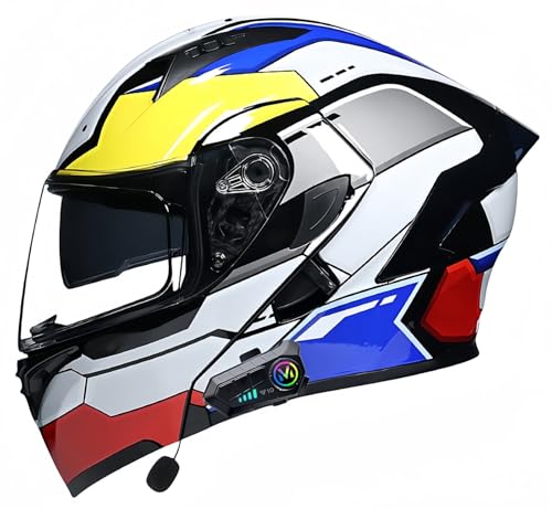 Bluetooth-Motorradhelm, ECE-geprüft, modularer Motorradhelm, für Herren und Damen, Integralhelm für Roller, Doppelvisier, für Erwachsene, Integralmotorrad L,XXL60-61CM