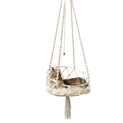 Hängematte für Katzen – Hängesitz für süße Katzen | Atmungsaktives Plüsch-Katzenbett | Boho Swing Bed Hängematte für Indoor-Katzen | Bequeme Katzenbettwäsche mit Kissen