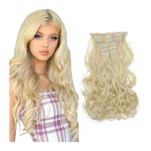 Clip-in-Haarverlängerungen Clip-in-Echthaarverlängerungen, natürliche Wellen, synthetische Haarverlängerungen, 55,9 cm, doppelter Schuss, mit 16 starken Clips pro Packung, 120 g/Set, 6 Stück/Lot Clip-