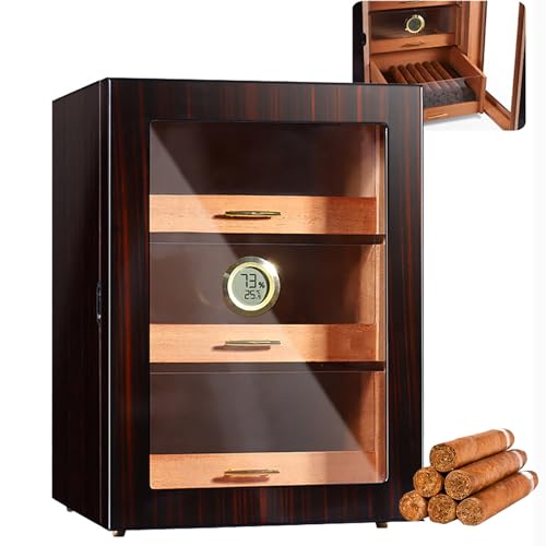 JMbpkduHs Dreischichtiger, Durchsichtiger Zedernholz-Humidor, Zigarren-Display-Humidor, Ausgestattet Mit Luftbefeuchter Und Hygrometer, Fasst 80–100 Zigarren, Geschenk Für Papa