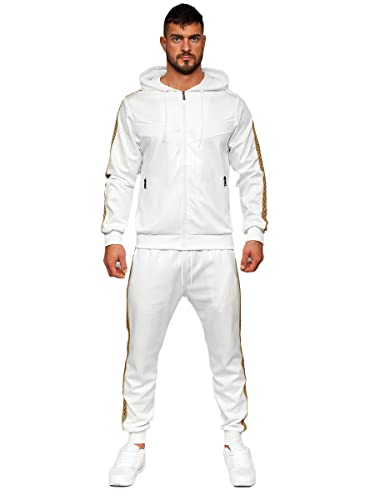 BOLF Herren Sportanzug Jogginganzug Trainingsanzüge Fitnessanzug Hoodie Kapuzenpullover Set Tracksuit Workout Sport Fitness für Running Yoga Gym Sportswear 3A165 Weiß XL [4D4]