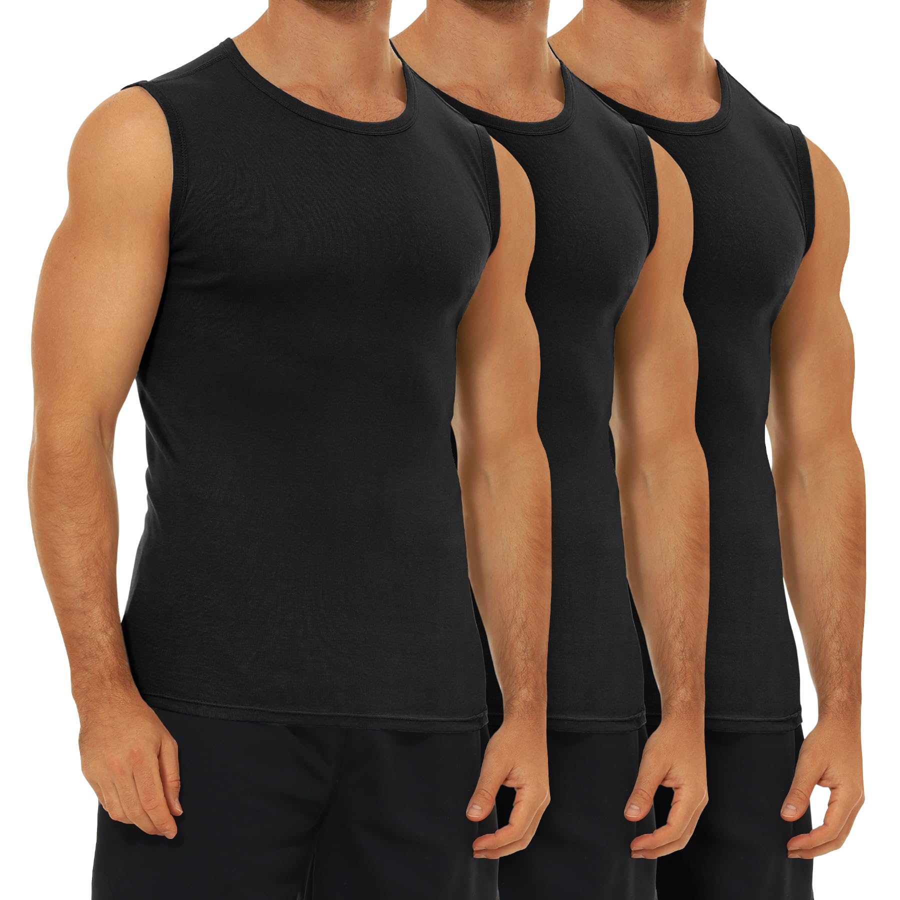 FALARY Unterhemd Herren Tank Top Männer Slim Fit Feinripp gekämmte Baumwolle Unterhemden Schwarz 4XL 3er Pack