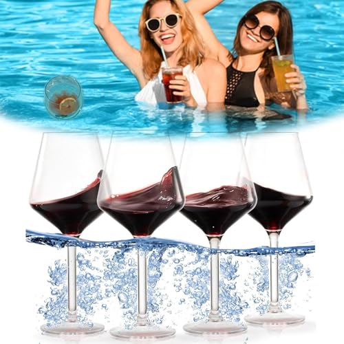 Bruchsichere Weingläser für den Pool – Set mit 2 schwimmenden Weingläsern für den Pool, 18-Unzen-Acrylbecher mit Stiel, Outdoor-Trinkgläser aus Kunststoff für Poolpartys, 4 Stück