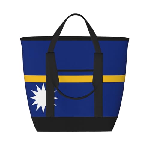 YQxwJL Lunchtasche, Motiv: Flagge von Nauru, großes Fassungsvermögen, isolierte Lunchtasche, wiederverwendbare Einkaufstasche mit Reißverschluss für Damen und Herren