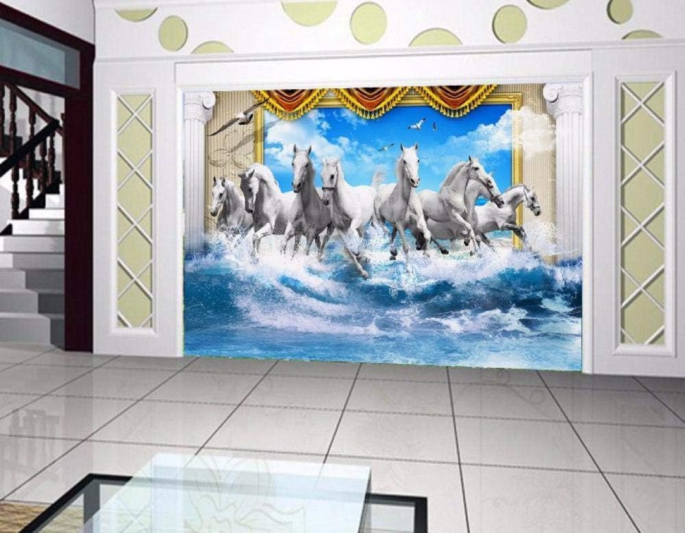 Weißes Pferd Fluss Vogel 3D Tapete Poster Restaurant Schlafzimmer Wohnzimmer Sofa TV Dekorative Wand-430cm×300cm