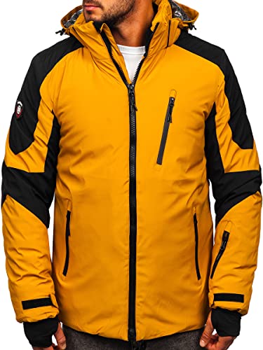 BOLF Herren Winterjacke Skijacke Snowboardjacke mit Reißverschluss und Kapuze Bündchen Outdoor Freizeit 6576 Camel S [4D4]