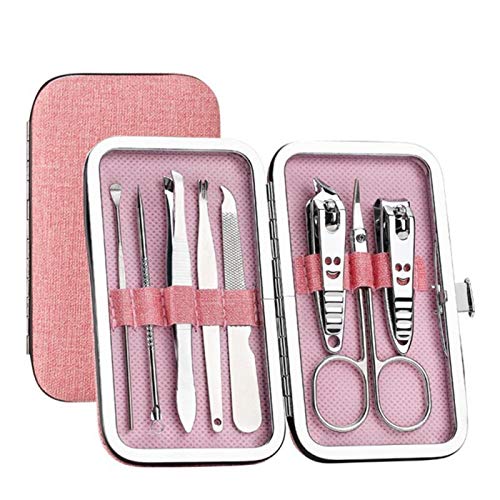 OPKDE 8-teiliges Maniküre-Set, tragbares Nagelknipser-Set, Nagelschneider, Nagelhautknipser-Set, professionelles Nagelset, langlebiges Nagelset, Nagelpflege (Rosa)