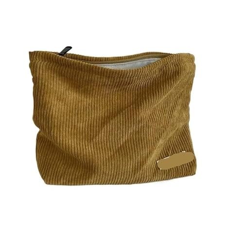 Cord Kosmetiktasche Einfarbige Make-up-Tasche aus Cord, Kosmetiktasche, große Kapazität, Aufbewahrungstasche, tragbare Wasch- und Hautpflege-Kulturtasche, Reiseveranstalter(Brown)