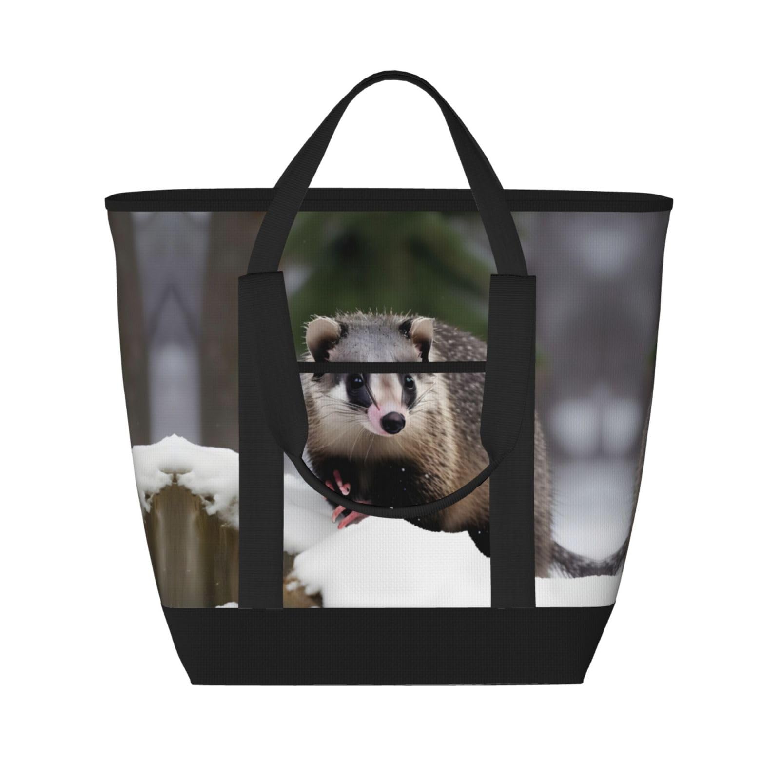 YQxwJL Opossum In Snow Print Große Kapazität Isolierte Kühltasche, Einkaufstasche, Reisen, Strand, Wiederverwendbare Einkaufstasche für Erwachsene, Schwarz, Einheitsgröße