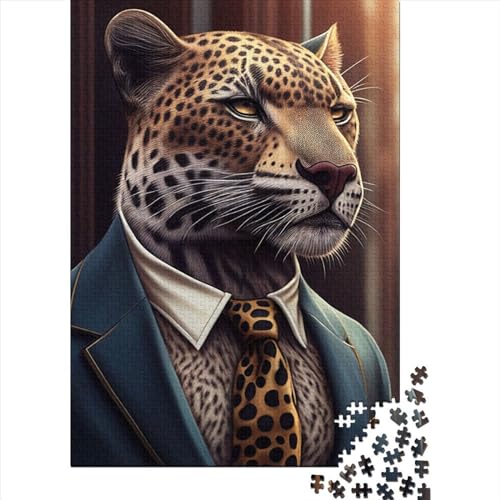 Jaguar-Anzug, Tierkleidung, Holzpuzzle für Erwachsene, Puzzle 1000 Teile, Puzzle für Erwachsene, Teenager, Geburtstagsgeschenk für Erwachsene, Jungen und Mädchen, 75 x 50 cm