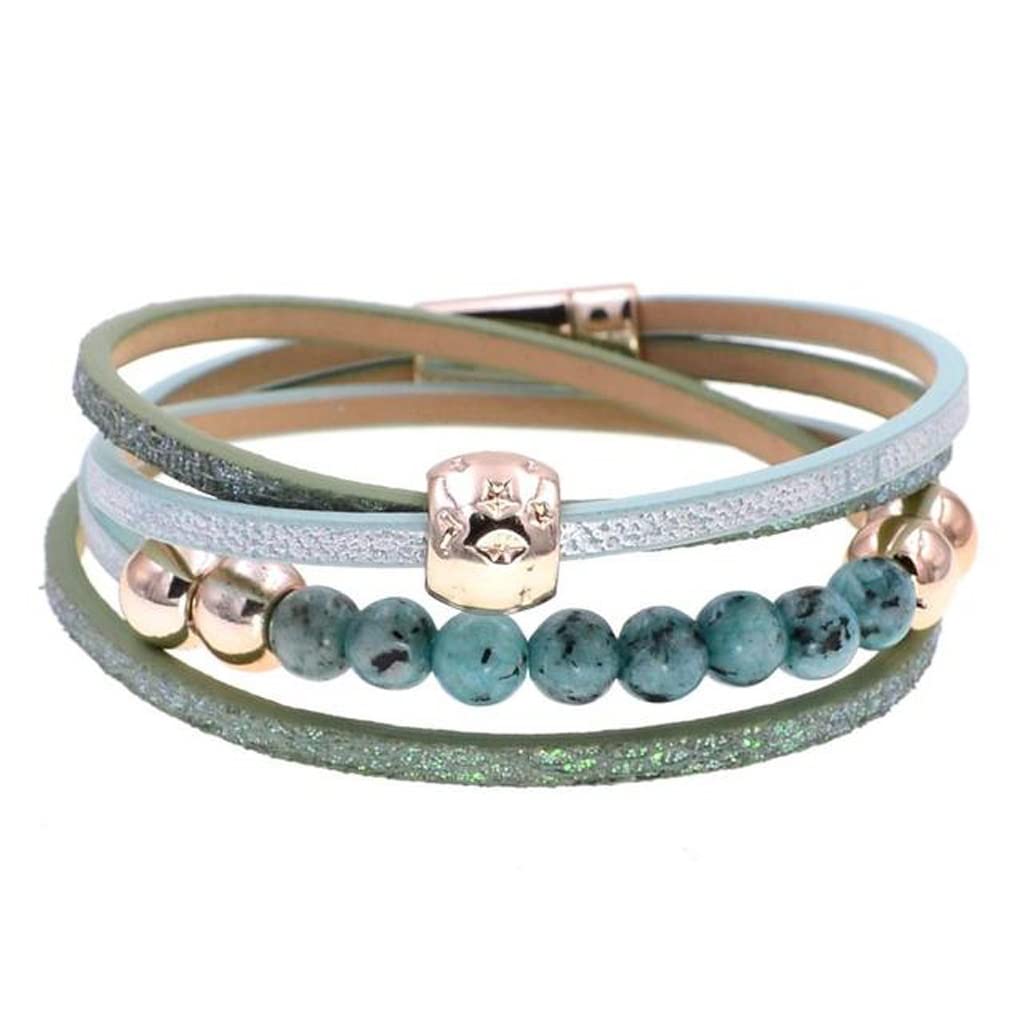 YIHANSS Zweilagiges Lederarmband, Perlenarmbänder, Charm-Armbänder für Damen, Bohemian-Armband