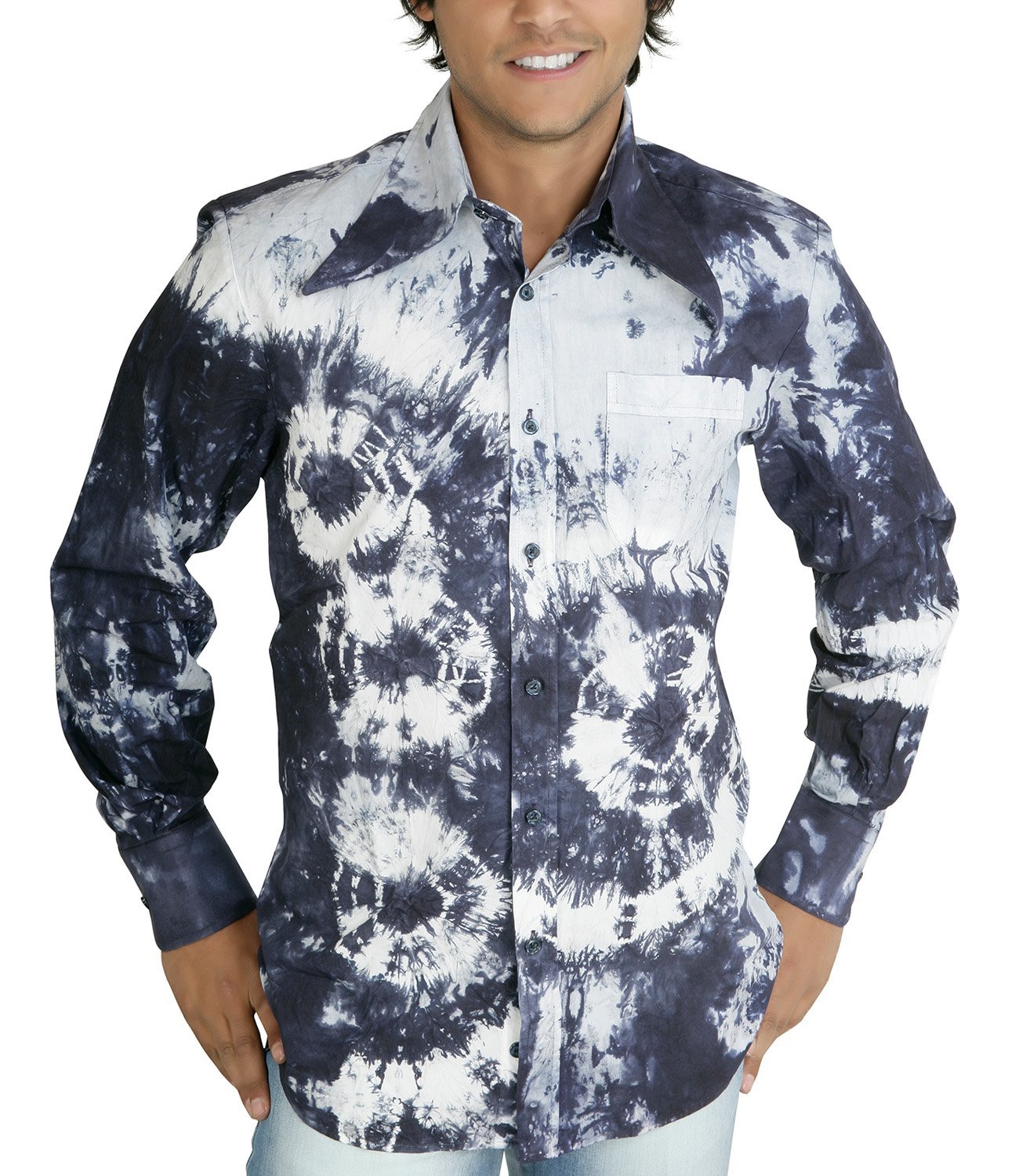 Comycom Batik Langarmhemd 70er Hippie Look blau L