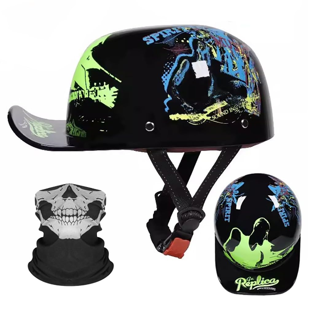 Motorrad Halbhelm Halbschalenhelm Baseballmütze-Helm Mit Gesichtsschutz ECE-Zulassung Motorradhelm Baseball Cap Retro VerläNgerte Krempe Schnellverschluss S-XL 55-62CM