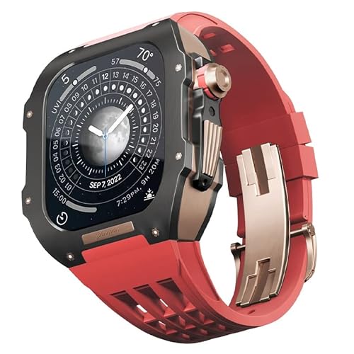 KANUZ Gummiarmband, Lünette, Titanlegierung, für iWatch Watch 7/8, Apple Mod Watch, Zubehör, Ersatz-Edelstahlgehäuse für Apple Serie 45 mm (Farbe: Rot 4, Größe: 45 mm)