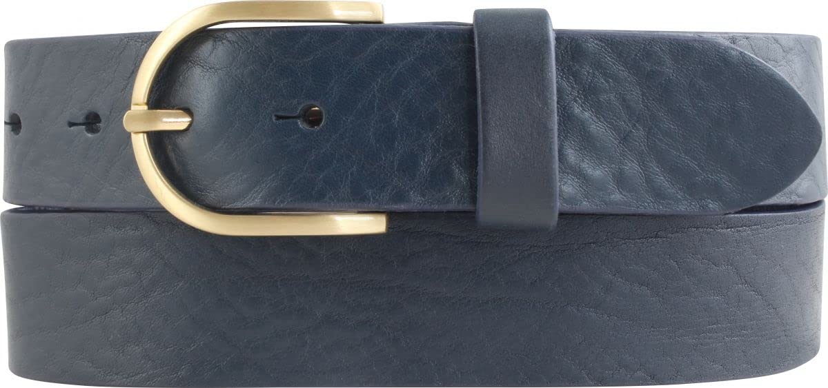 BELTINGER Damen-Gürtel aus Vollrindleder 3,5 cm | Jeans-Gürtel für Damen 35mm | Chino-Gürtel mit runder, goldener Gürtelschließe | Marine 80cm