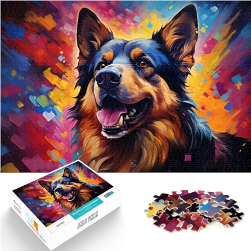 Puzzle für farbenfrohe, psychedelische Kunst Deutscher Schäferhunde, 1000-teiliges Puzzle für Erwachsene, Holzpuzzle, anspruchsvolles Spiel, Geschenke, 1000 Stück (50 x 75 cm)