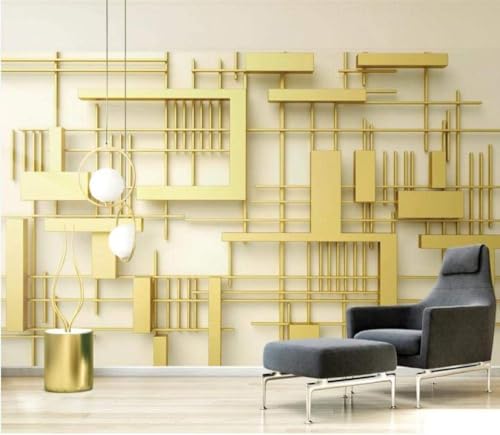 Kubisch Gold Metallisch 3D Tapete Poster Restaurant Schlafzimmer Wohnzimmer Sofa TV Dekorative Wand-400cm×280cm