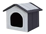 Hundehütte Hundehöhle Hundebett Hundehaus Katzenhöhle mittle M - 44x38 cm hellgrau mit Navy blau