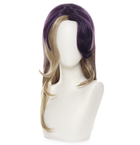 LINLINCD-Anime Coser Anime Game Cosplay Wig Coven Ahri Wig Long Wellig Purple Mixed Brown Wig Hitzebeständiges Synthetikhaar