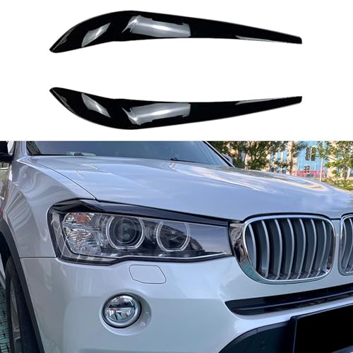 ALKOY 2Stück Autoscheinwerfer-Augenbrauen-Zubehör, Kompatibel für BMW X3 X4 F25 F26 2014 2015 2016 2017, Scheinwerferblenden Schutz Lampe Licht Dekoration Ersatz,Gloss Black