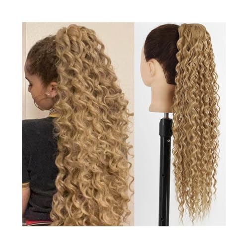 Haarverlängerungen Pferdeschwanz, Langwelliger lockiger Pferdeschwanz mit Kordelzug, 66 cm, synthetische Clip-in-Pferdeschwanz-Extensions for schwarze Frauen, Afro-Locken-Pferdeschwanz mit Kordelzug,