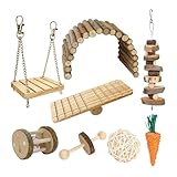 ZIDDAR Kleines Haustier Schaukelspielzeug Papageienkäfig Natürliches Holzspielzeug Haustierkäfig Spielplätze Spielzeug Set 8 Stück Hamsterbrücke Wippe Kleintierspielzeug