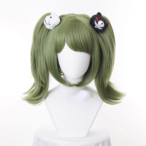 WCCNKK Anime Cosplay Perücke for Danganronpa Monaka Cosplay-Perücke, Grüne Perücke Mit Verzierung, Kostüm-Halloween-Perücke, Kostümparty, Anime-Show, Cosplay-Event, Mit Perückenkappe