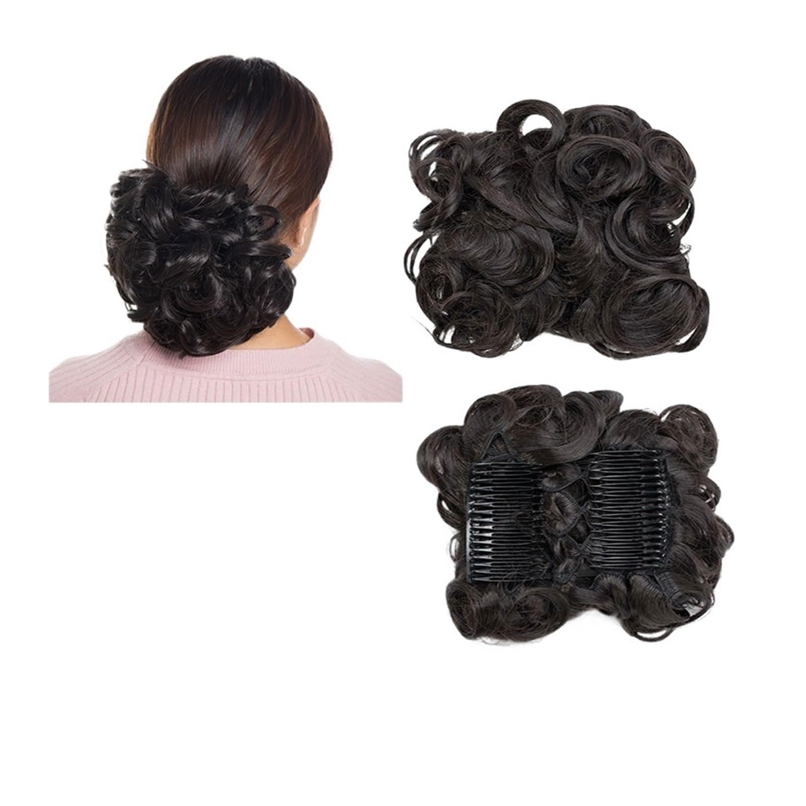 Haarteile Haarknoten Synthetischer großer Kamm-Clip in lockiger Haarverlängerung, Chignon-Haarteile, Hochsteckfrisur, Abdeckung, Haarteil, Verlängerung, Haarknoten Brötchen Haare(Dark brown)