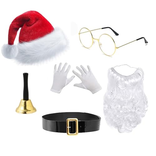 Avejjbaey Weihnachtsmannanzug, Weihnachtsmannmütze, Bart Brille, Handschuhe, Set, Foto-Requisiten, Weihnachtsfeier, Coaplay, Weihnachtsmann, Rollenspiel