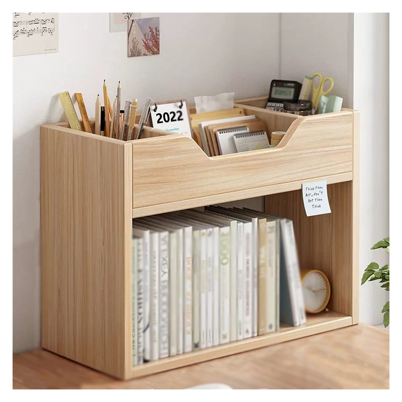 Bücherregal Holz Schreibtisch-Bücherregal-Organizer 2-stufiger Schreibtisch-Organizer Regal Büroregale Lagerregal Kleines Kinderbücherregal Ausstellungsständer Regal für Wohnzimmer, Home Office